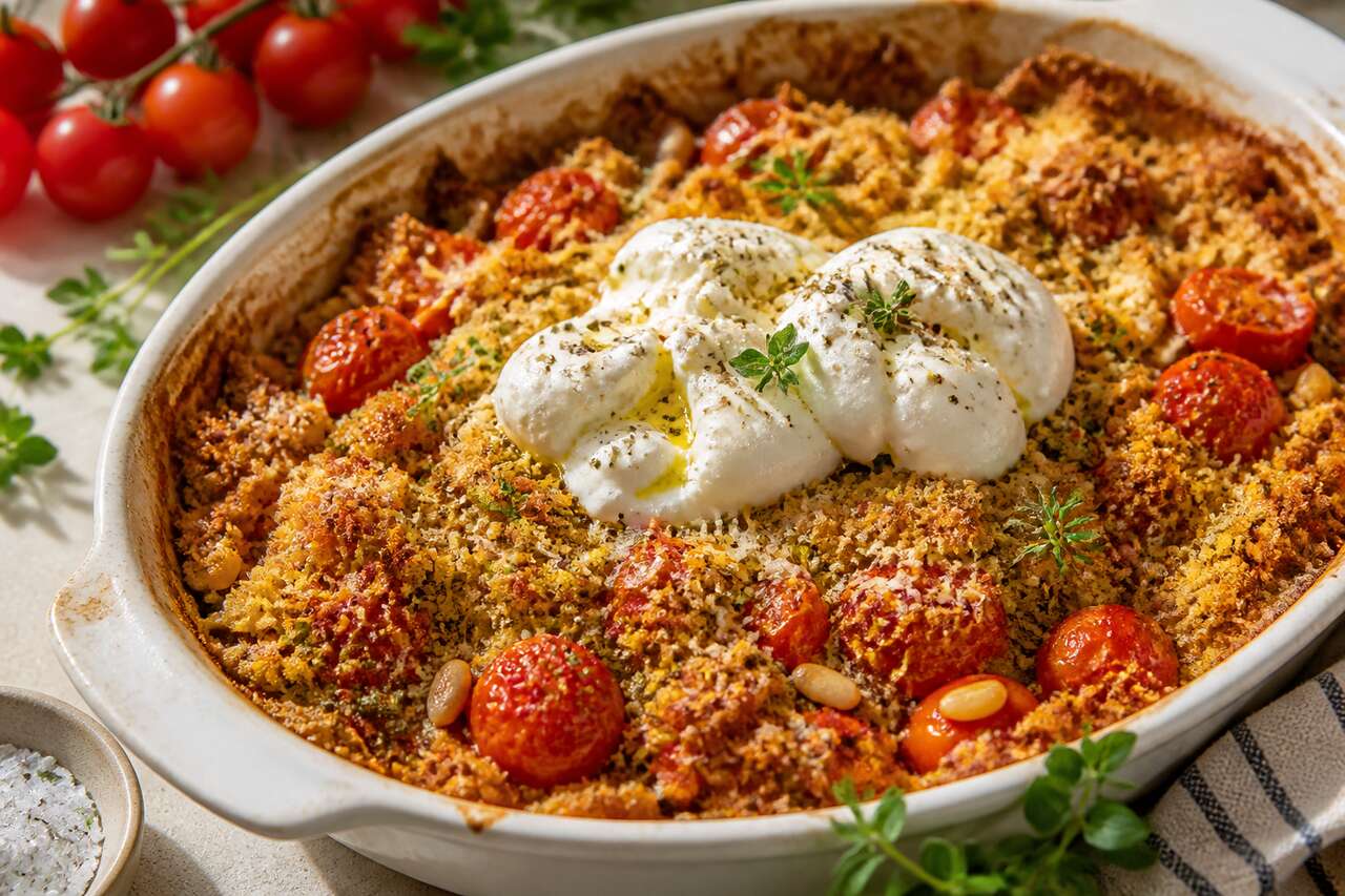 Crumble de tomates cerise : parmesan et burrata