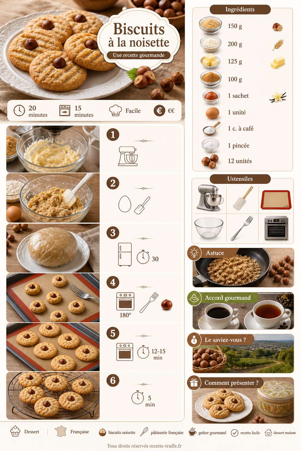 Fiche recette Biscuits &agrave; la noisette : une recette gourmande