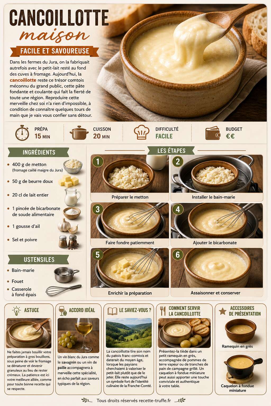 Fiche recette Recette de cancoillotte maison : facile et savoureuse Fiche recette Recette de cancoillotte maison : facile et savoureuse