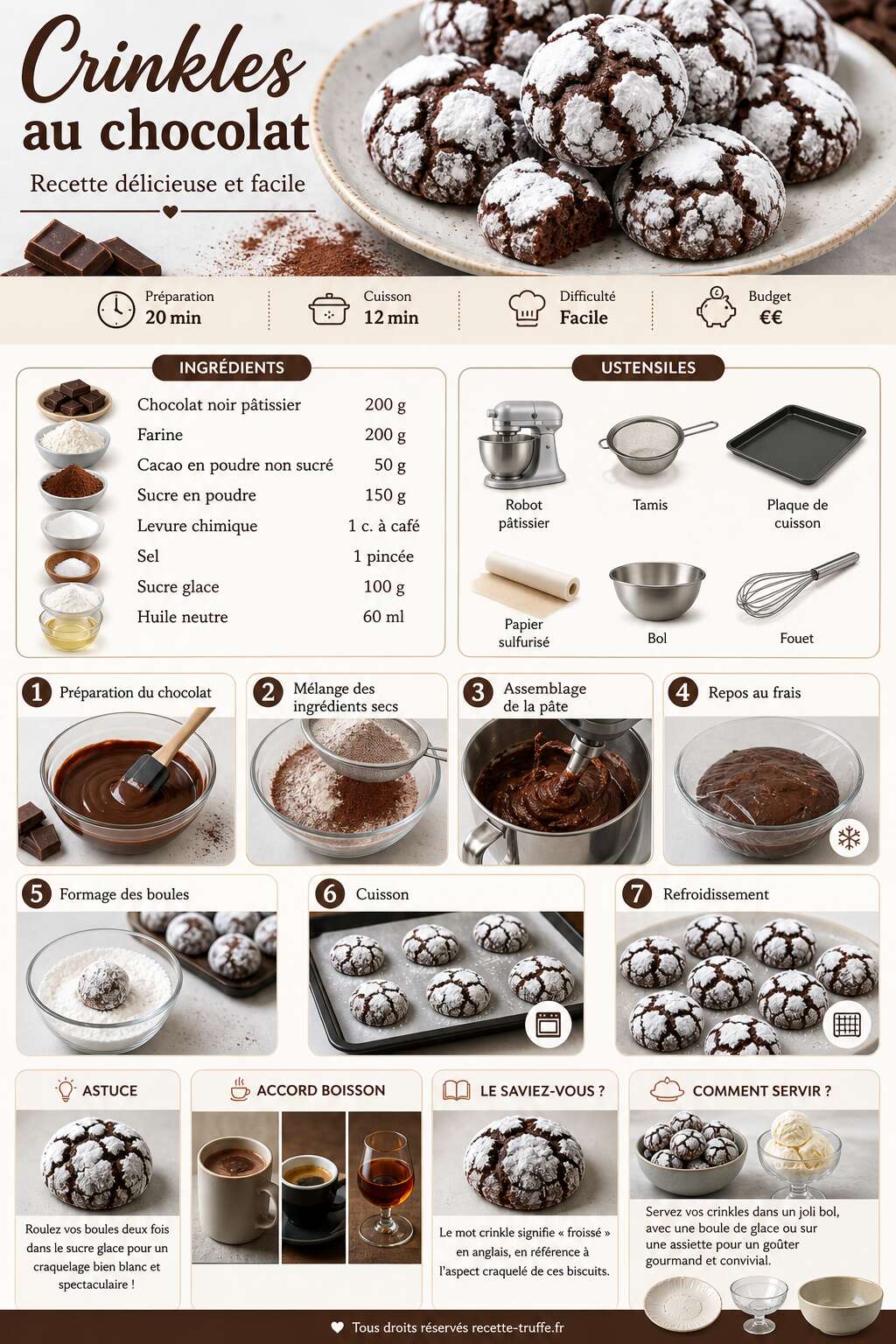 Fiche recette Crinkles au chocolat : recette d&eacute;licieuse et facile