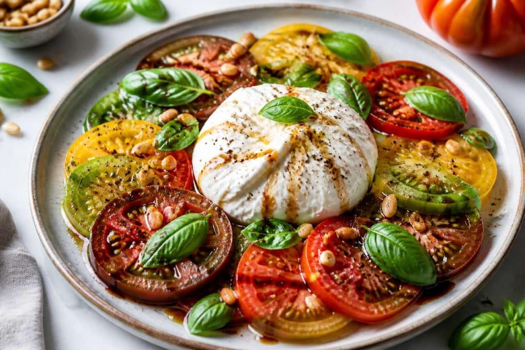 Salade tomate mozzarella burrata : recette savoureuse