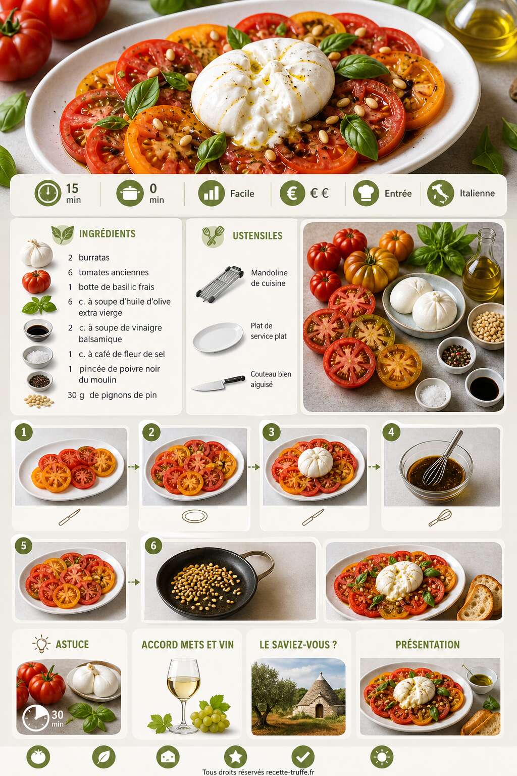 Fiche recette Salade tomate mozzarella burrata : recette savoureuse Fiche recette Salade tomate mozzarella burrata : recette savoureuse