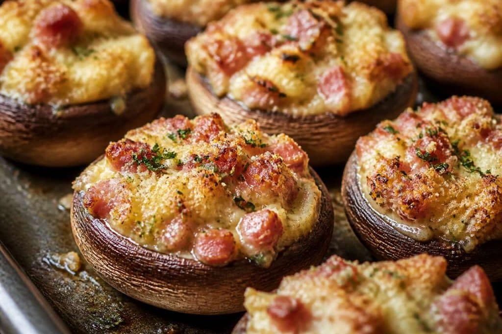 Champignons farcis au lard et fromage - recette savoureuse