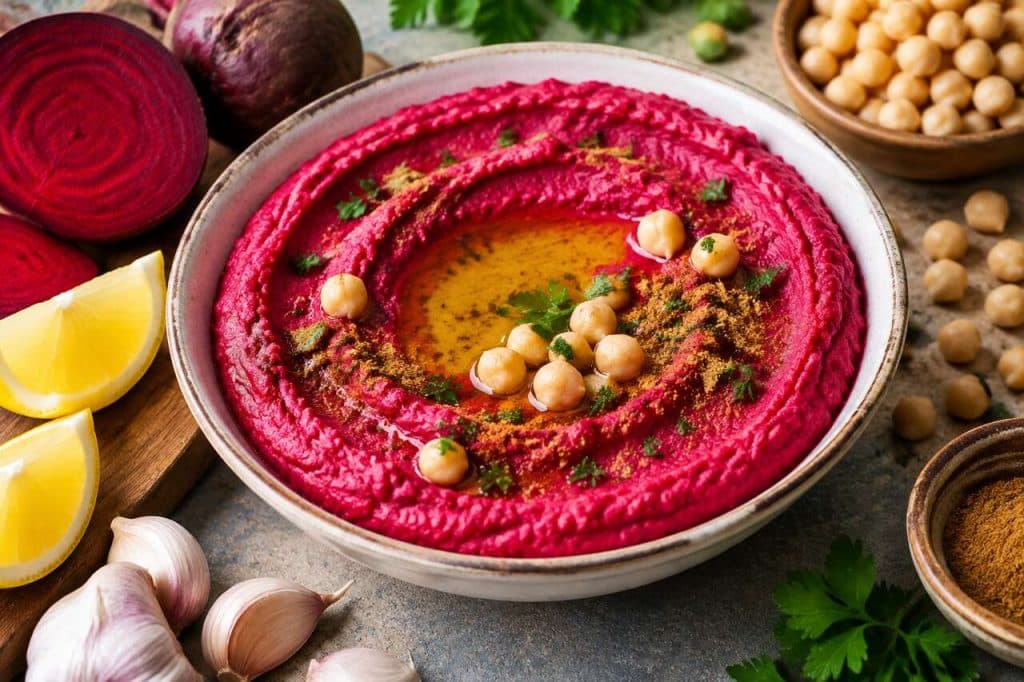 Recette houmous de betterave : saveurs et couleurs assurées
