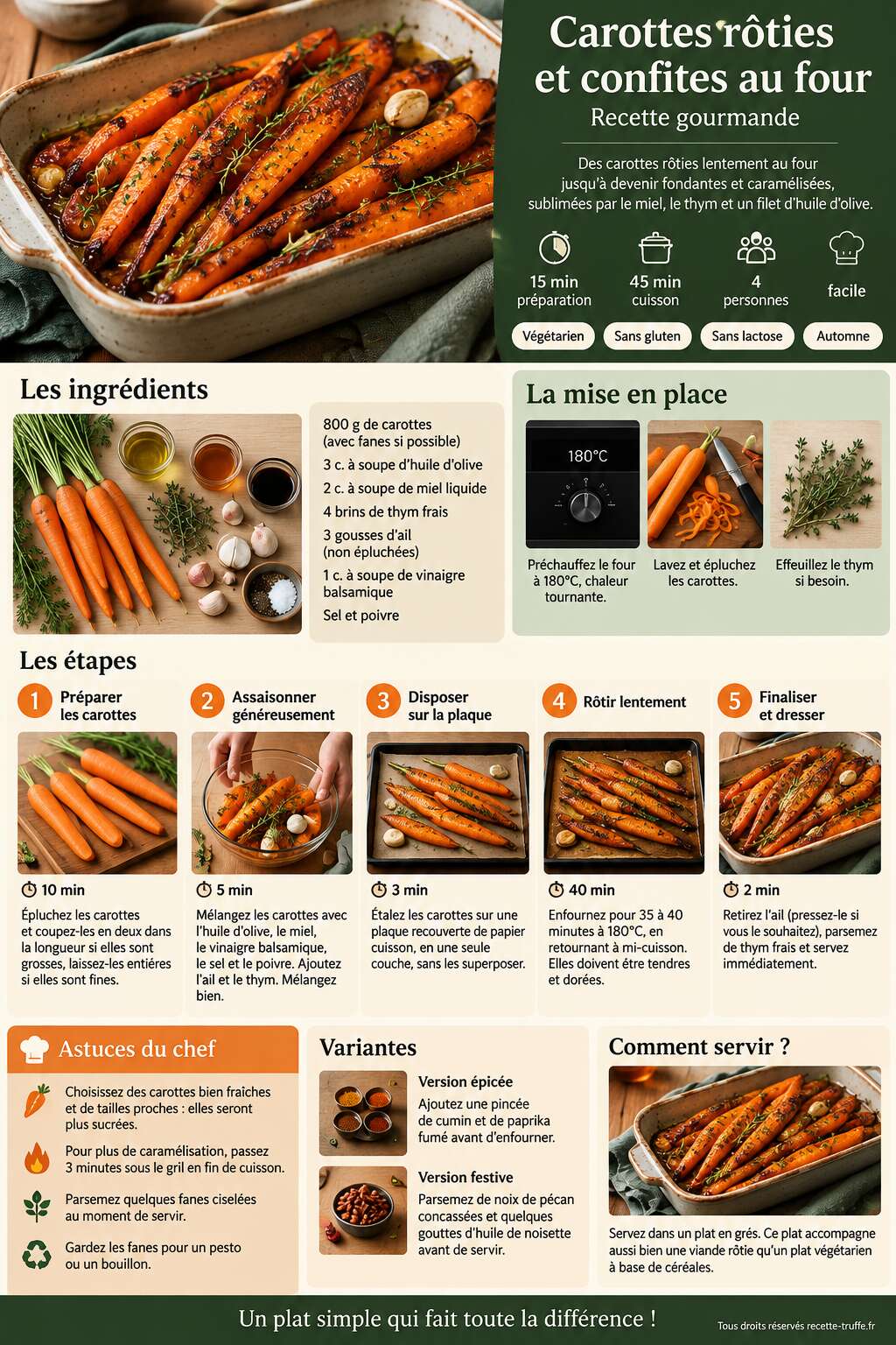 Fiche recette Carottes rôties et confites au four : recette gourmande Fiche recette Carottes rôties et confites au four : recette gourmande