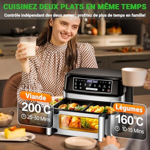 Découvrez notre test détaillé de l'air fryer 12L double compartiment 2600W. Performances, avantages, consommation énergétique et avis complet pour bien choisir votre friteuse sans huile.