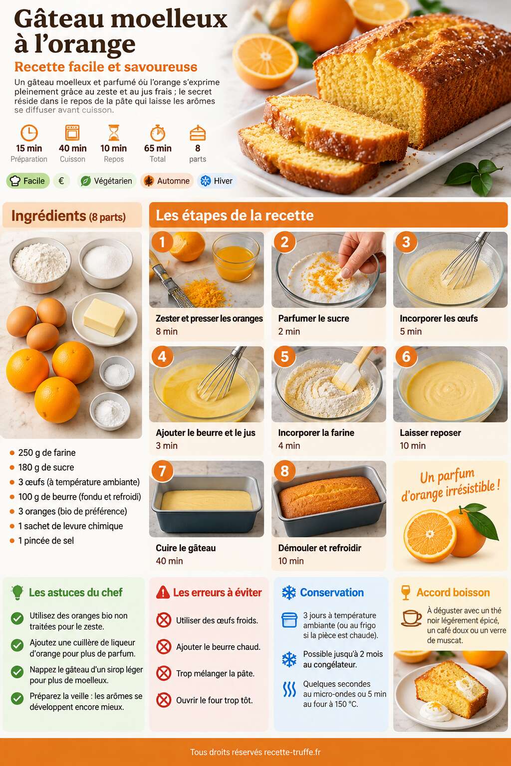 Fiche recette G&acirc;teau moelleux &agrave; l'orange : recette facile et savoureuse