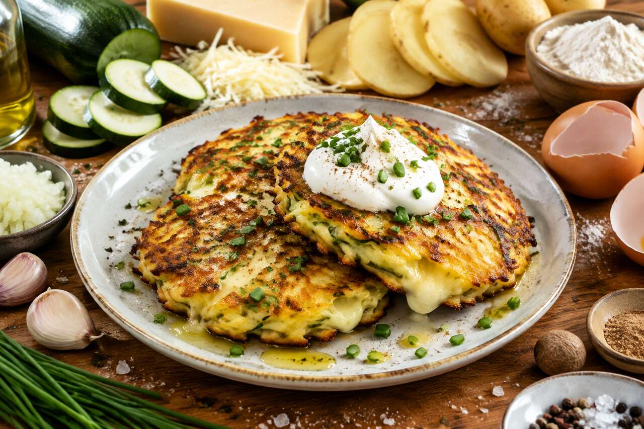 Galette de pomme de terre et courgette au fromage : recette savoureuse