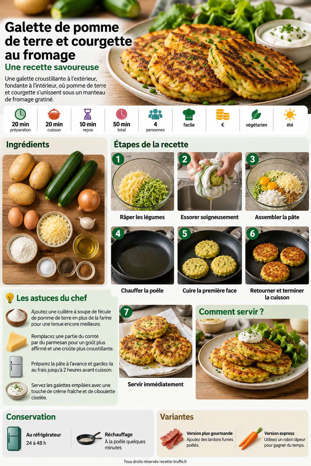 Fiche recette Galette de pomme de terre et courgette au fromage : recette savoureuse Fiche recette Galette de pomme de terre et courgette au fromage : recette savoureuse
